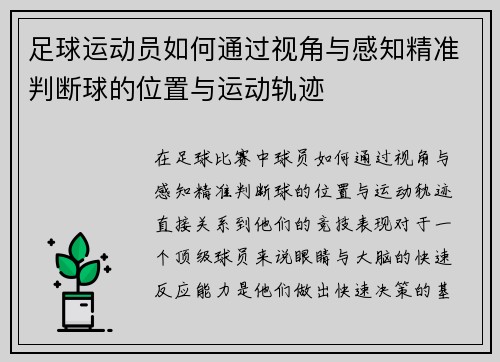 足球运动员如何通过视角与感知精准判断球的位置与运动轨迹